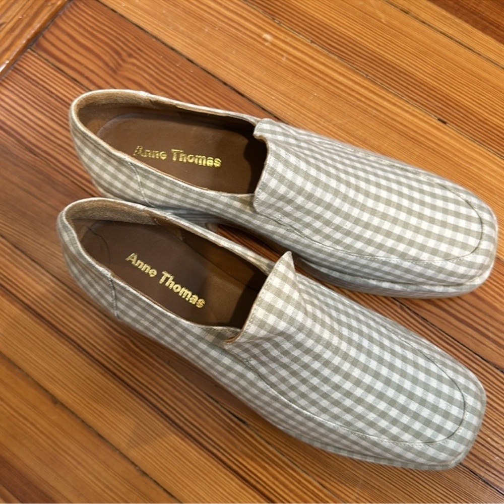 BRAND NEW ANNE THOMAS NANCY VICHY TAN/BEIGE GINGHAM LOAFER SIZE 39/8.5 - Picture 8 of 9